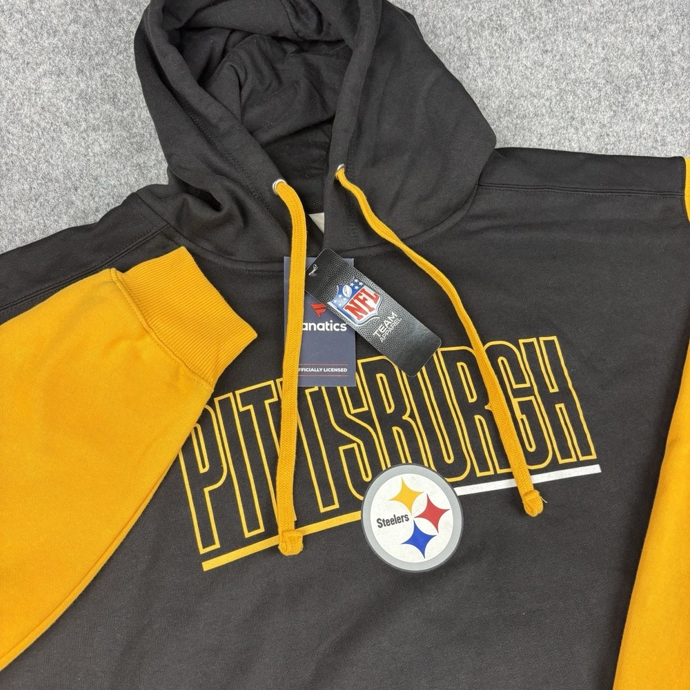 Pittsburgh Steelers Hoodie 2XLT Tall NWT Black Gold NFL Sweatshirt Fanatics‎